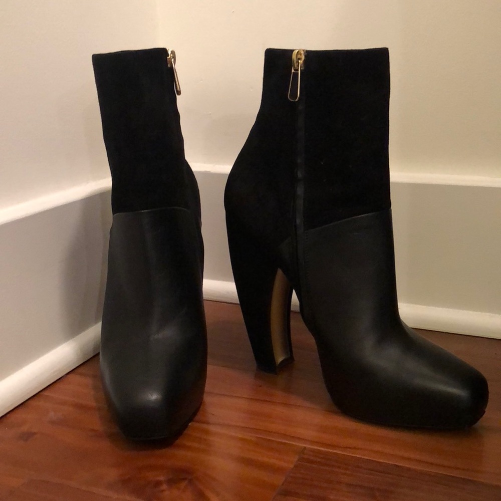 Leather and suede booties by Donna Karan